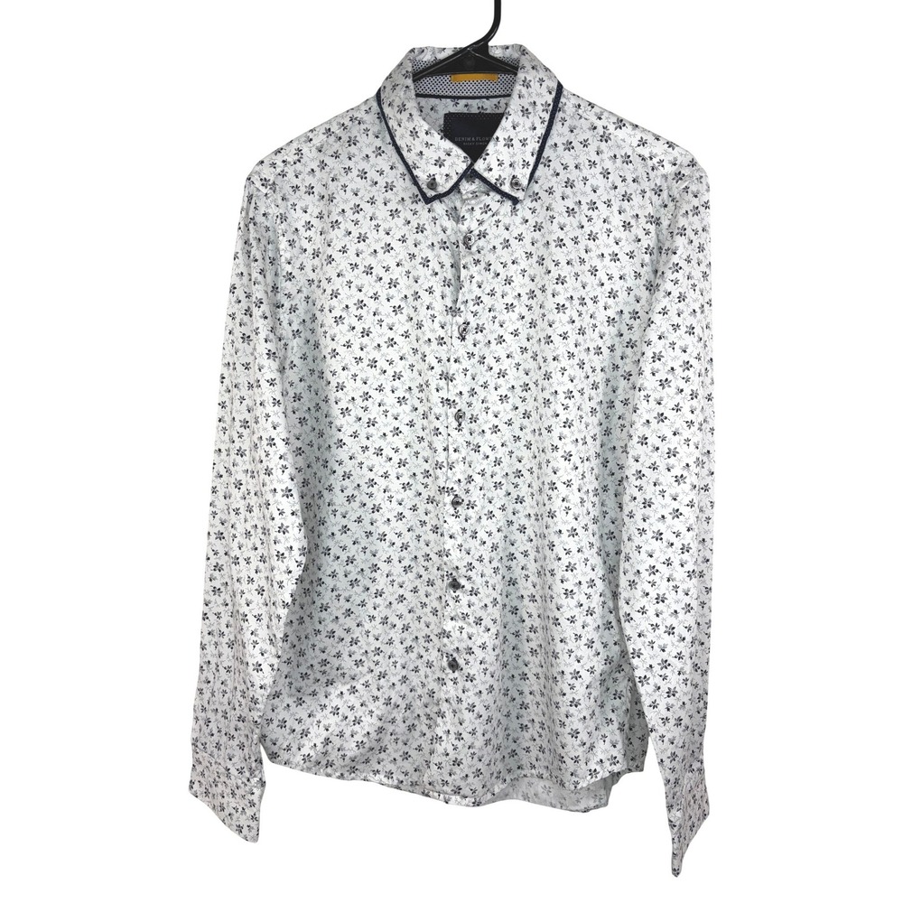 Denim And Flower Slim Fit Floral Print Long Sleeve Stretch Button Down Medium